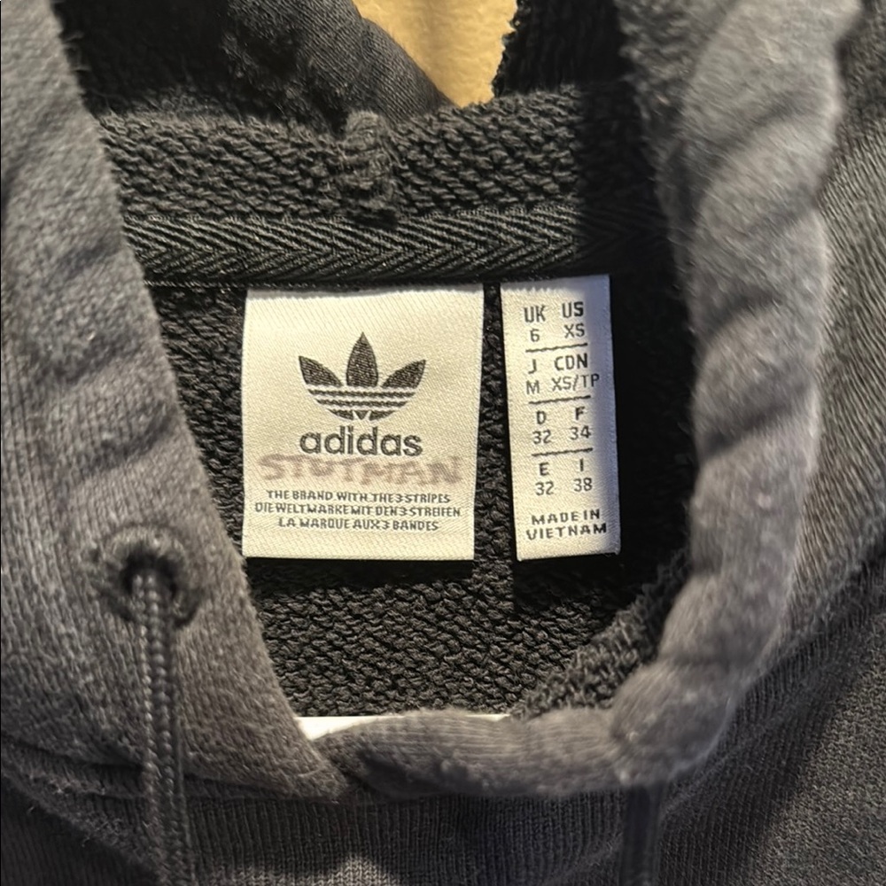 Adidas Black Cropped Hoodie with White Stripes size XS women good condition - Picture 2 of 3